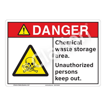 ANSI/ISO Comp. Danger/Chemical Waste Storage Safety Signs Outdoor Flexible Polyester (Z1) 14x10